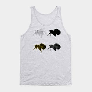 set of betta fish silhouette illustration, line art, and sign stamp Tank Top